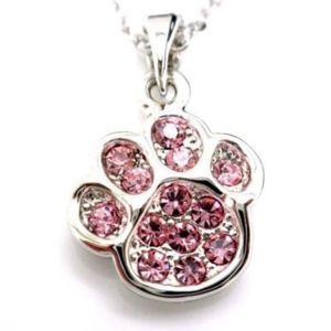 Pink Crystal Puppy Paw Necklace New